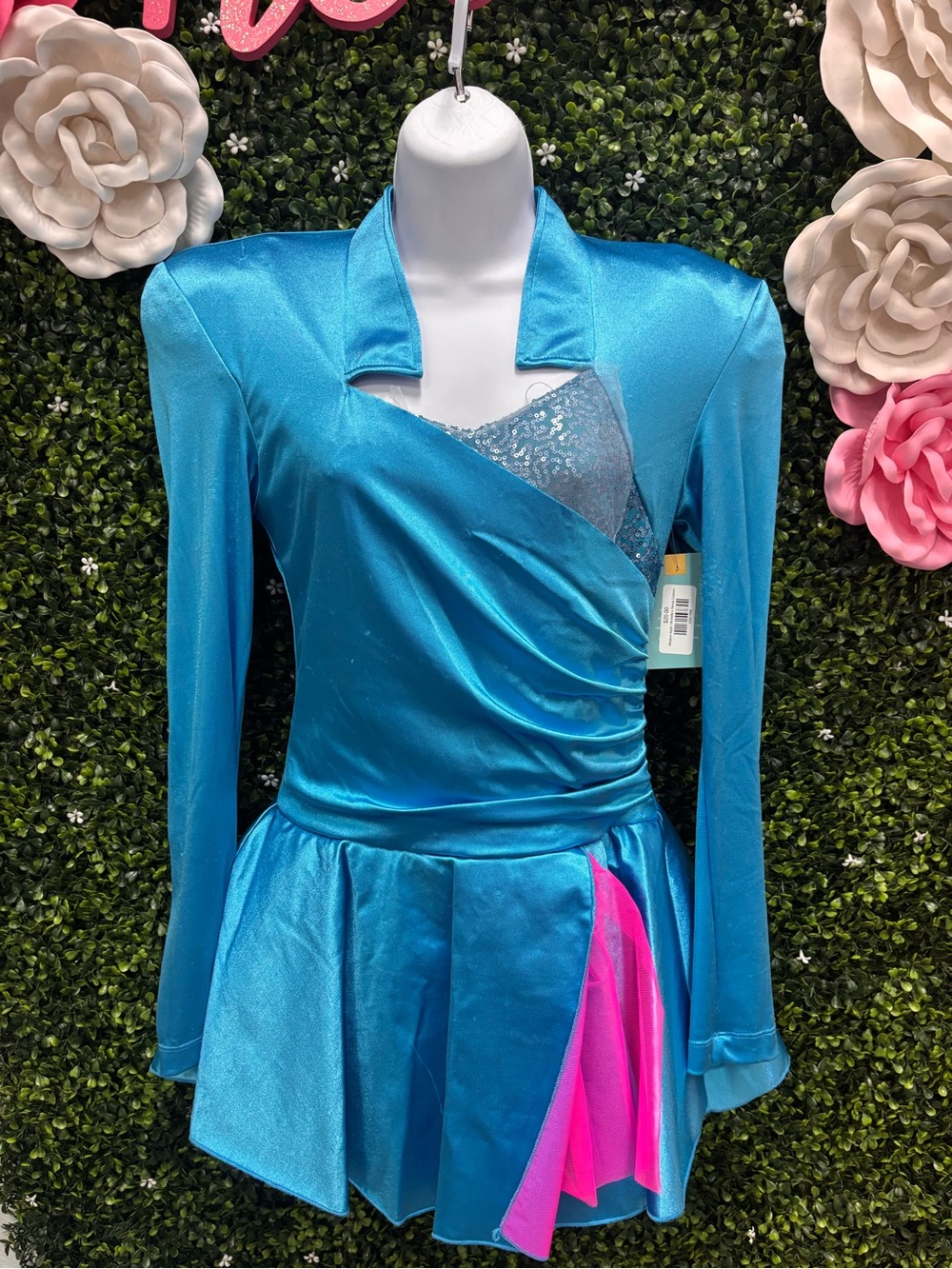 Kids Sequin Accent Dance Costume - Bright Turquoise